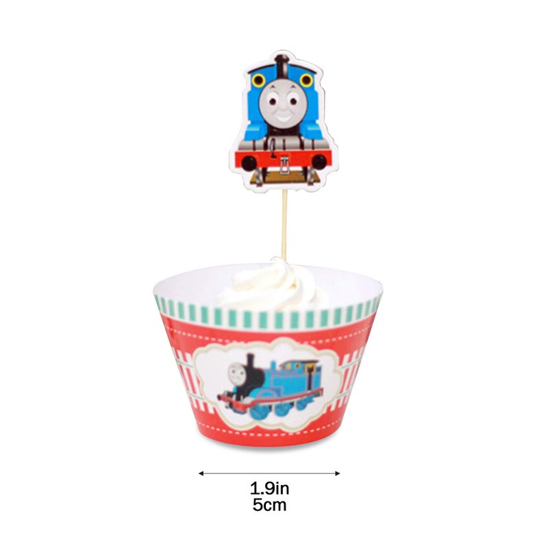 Finex Thomas Transport fans 12 pcs Set Cupcake Wrappers and 12 Toppers Decoration Birthday Party Favors Supplies dozen set for Women.Not for children under 13.This is a decoration,no food drinks is involved - Image 4